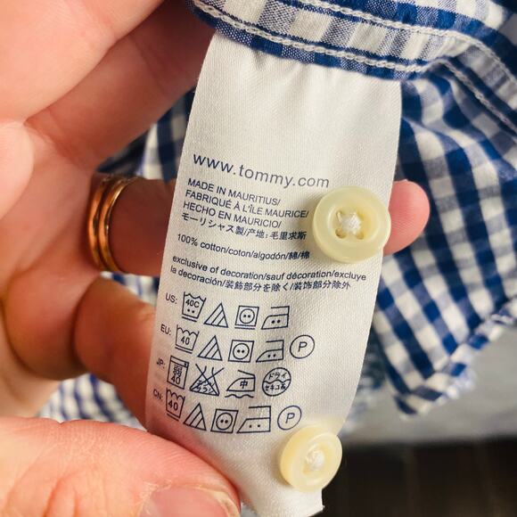 Tommy Hilfiger Navy White Gingham Check Button Down Shirt Medium Classic Fit - Picture 6 of 10